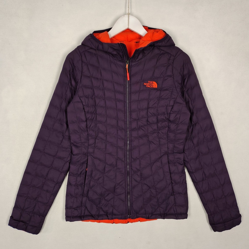 The North Face ThermoBall Hooded Puffer Jacket Purple Orange Womens Medium